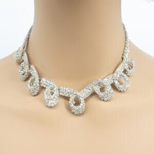 Silver Rhinestone Necklace & Earring Set Prom Bridal Bling